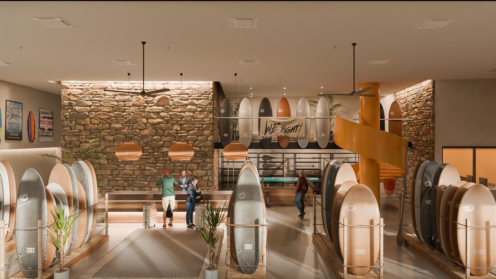 Surf lodge with boards and rentals