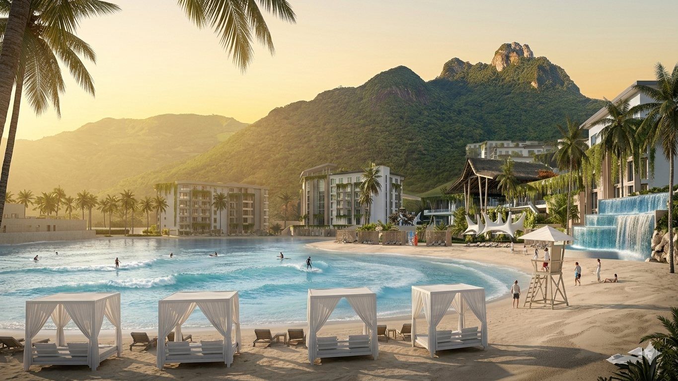 Cabanas on the lagoon beach